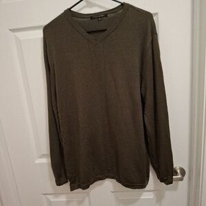 Wooyoungmi SOLID HOMME Sz 50 Dark Olive Green V-Neck Single Stitch Sweater‎